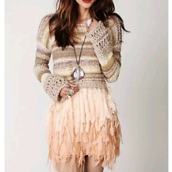Free People NWT RARE Ombre Feather Sequin Beaded Lace Dress - Picture 4 of 13